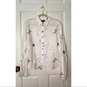 TOPSHOP Black and White Embroidered Blouse US 4